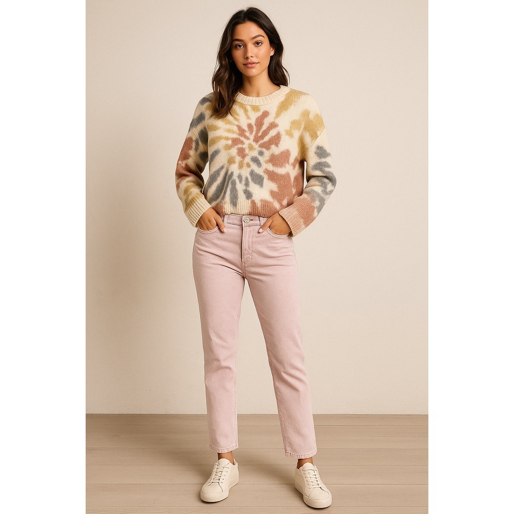 Madewell Tie Dye Cotton Knit Sweater Womens Small Multicolor Relaxed Crewneck